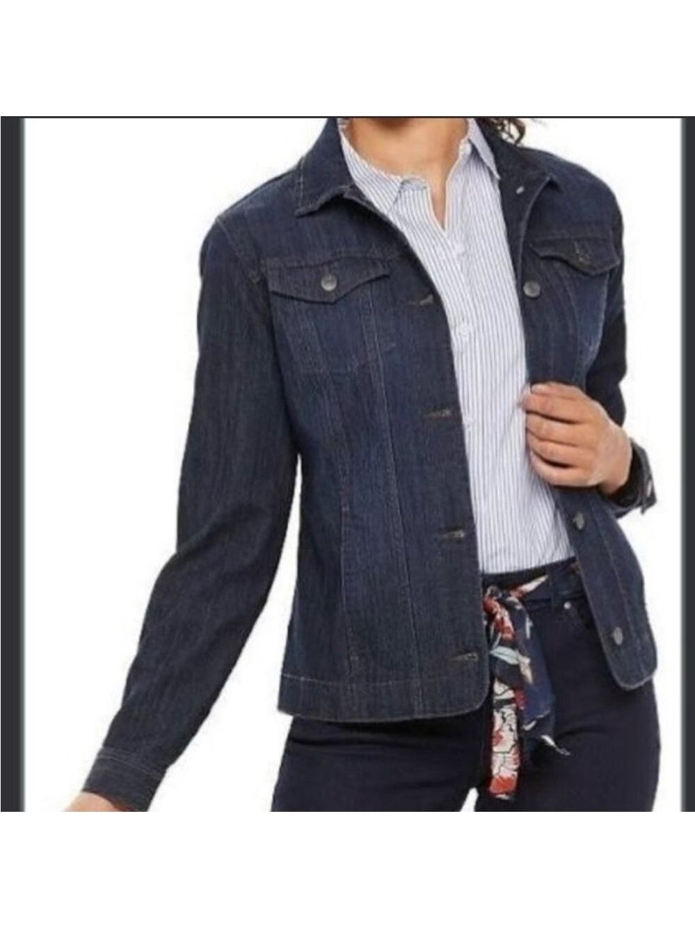CROFT & Barrow Women's Dark Wash Button Front Stretch Denim Jacket Size L